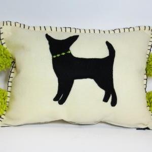 Ivory Felt Silhouette Chihuahua Pillow With Bright..