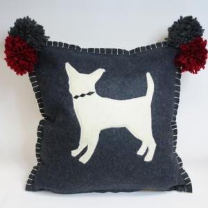 Gray Felt Pillow With Ivory Chihuahua Silhouette..