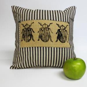 Decorative Pillow Cover With Beetle Hand Block..