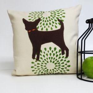 Hand Printed Pillow Cover With Felt Chihuahua..