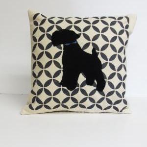 Hand Printed Pillow Cover With Felt Schnauzer..