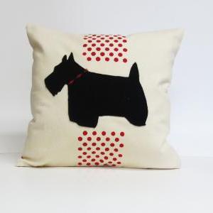 Hand Printed Polka Dot Pillow Cover With Scottie..