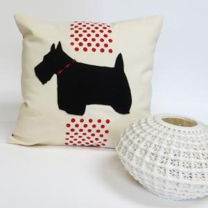 Hand Printed Polka Dot Pillow Cover With Scottie..