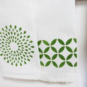 Pair Of Printed Geometric Tea Towels With White..