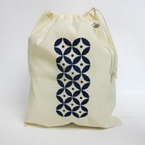 Organic Cotton Produce Bag Hand Printed Navy Blue..