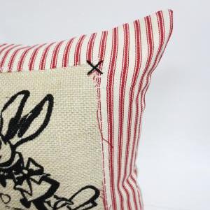 Red Ticking Stripe Fabric With Burlap And White..