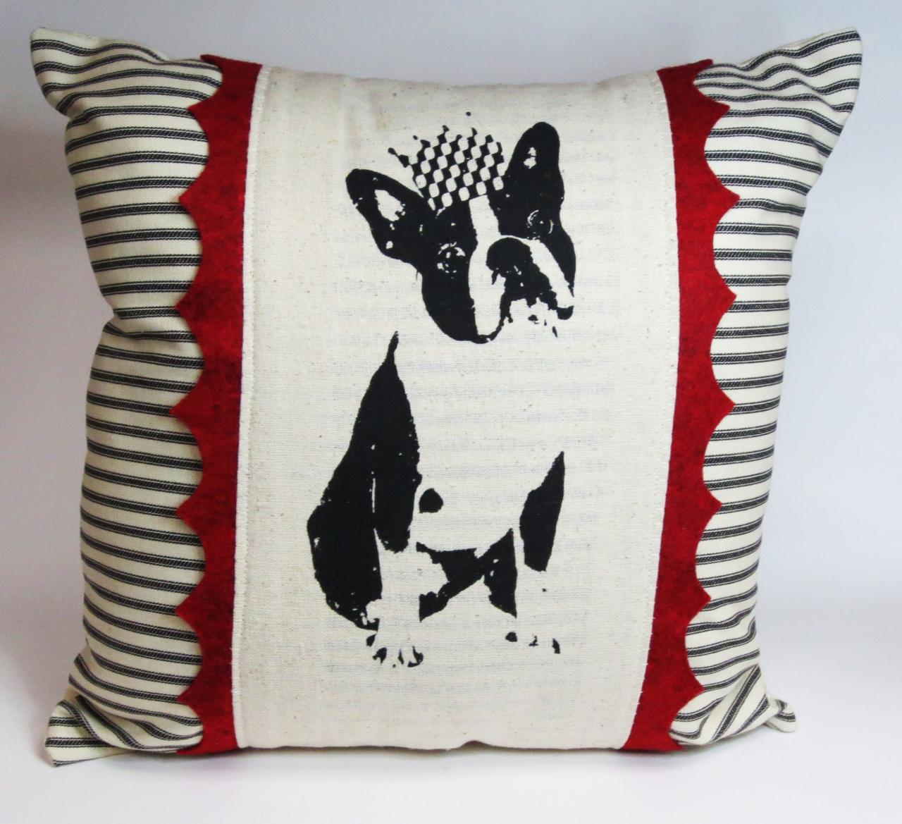 Screen Printed Boston Terrier Or French Bulldog Pillow Cover