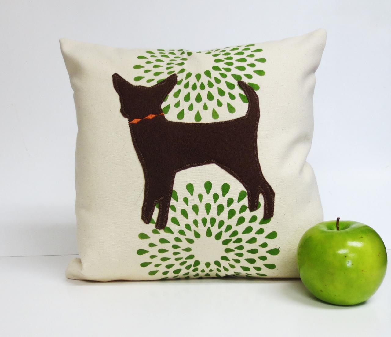 Hand Printed Pillow Cover With Felt Chihuahua Pillow