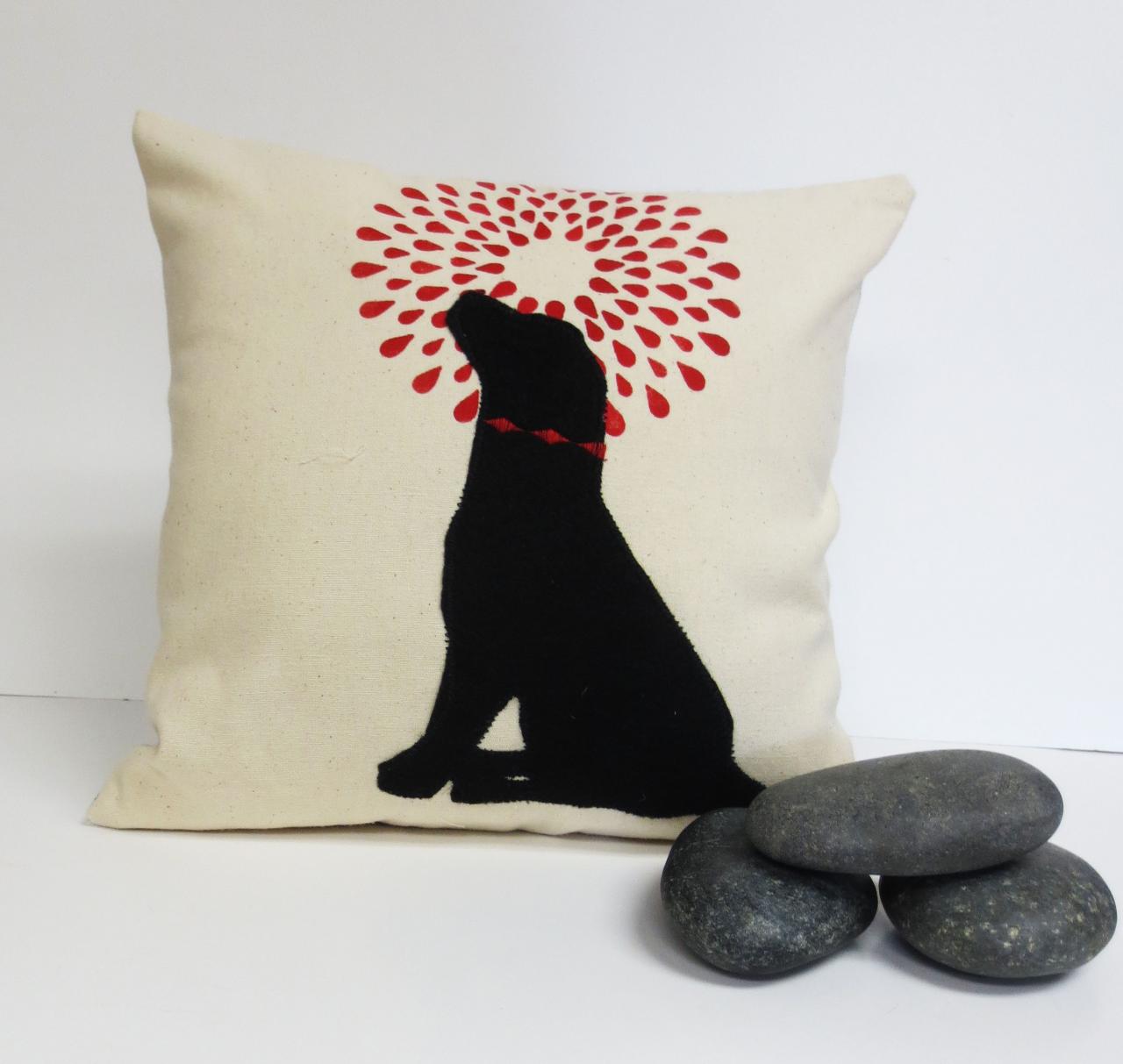 Hand Printed Pillow Cover With Felt Lab Applique