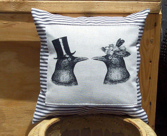 Decorative Pillow Cover With Crow Raven Couple